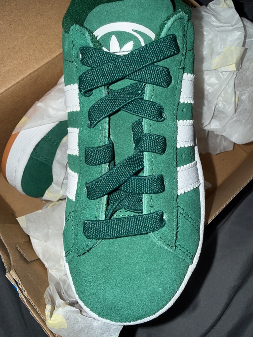 adidas Kids Green Suede Sneakers with White Stripes